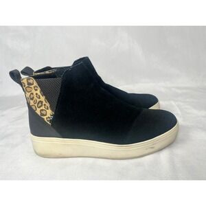 Toms Jamie Women's Black Suede/Leopard Print High Top Shoes Size 9.5